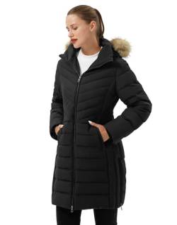 Pioneer Camp Damen Wintermantel Winter Warm Steppmantel Wasserdicht Lang Winterjacke mit Abnehmbarer Kunstpelzkragen Schwarz XL von Pioneer Camp