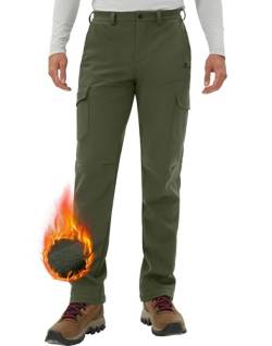 Pioneer Camp Herren Wanderhose Wasserdicht Cargohose Thermohose Atmungsaktive Fleece Gefüttert Winddichte Winterhose Outdoorhose mit 5 Utility Taschen Grün Größe:L von Pioneer Camp