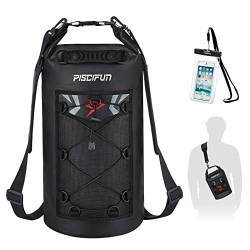 Piscifun Wasserdicht Dry Bag Rucksack Schwimm Dry Rucksack für Wassersport - Angeln Segeln Kajak Surfen Rafting Camping Geschenke für Männer und Frauen, die frei wasserdichte Schutztasche Schwarz 20L von Piscifun