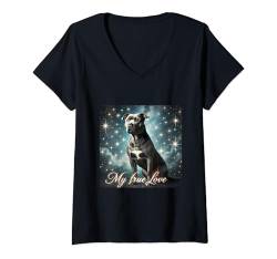 Damen Pitbull Mama Shirt Hund Papa American Pitbull Terrier Doggie T-Shirt mit V-Ausschnitt von Pitbull Gifts and Doggie Shirts