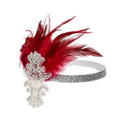 Stirnband Feder Ethnische stil schwarze feder haar ornament quaste kette stirnband vintage gatsby party headpiece frauen flinker feder kopf Feder Stirnband (Color : E, Size : Size fits all) von PiurUf