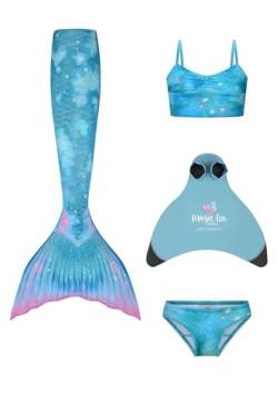 Planet Mermaid Kinder Deluxe Set Meerjungfrau Schwanz Schwimmanzug für Mädchen Enthält UK's führende Schwimmhilfe 'Magic Fin', Schwanz, Tankini Top & Slip, Aqua Daydreamer, 6-7 Jahre von Planet Mermaid