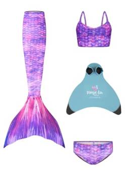 Planet Mermaid Kinder Deluxe Set Meerjungfrauenschwanz Badeanzug für Mädchen Inklusive Schwimmhilfe Magic Fin, Schwanz, bauchfreies Top und Slip, Purple Surf, 12 Jahre von Planet Mermaid