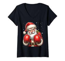 Damen Santa Claus Boxboxer, Kampfsport, Weihnachtsschnee T-Shirt mit V-Ausschnitt von Play with Santa