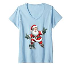 Damen Santa Claus Roller Skating Skater Rollschuhe Weihnachten T-Shirt mit V-Ausschnitt von Play with Santa