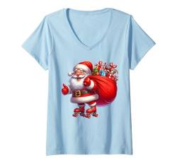 Damen Santa Claus Roller Skating Skater Rollschuhe Weihnachten T-Shirt mit V-Ausschnitt von Play with Santa