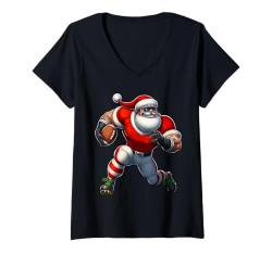 Damen Weihnachtsmann, American Football-Spieler, Frohe Weihnachten T-Shirt mit V-Ausschnitt von Play with Santa