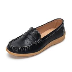 Plilima Damen Loafer Slip On Moccassin Frauen Slipper Bequeme Flacher Schuhe Elegant (Schwarz,38) von Plilima