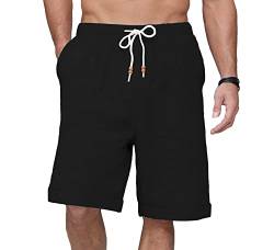 Plilima Leinenhose Herren Kurz -Herren Kurze Hosen Sommer Beach Leinen Shorts Casual mit 4 Taschen Schwarz M von Plilima