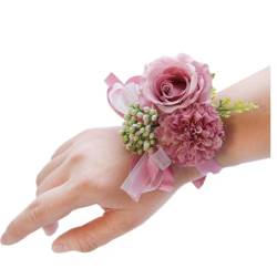 Pmnzdy 2 Stück Blumenarmband Hochzeit Braut Brautjungfer Handgelenk Blumen Hochzeitszubehör Handgelenk Corsage Rosen Blumen Armband Schmuck für Hochzeiten Party Prom Abschlussbälle (Violett) von Pmnzdy