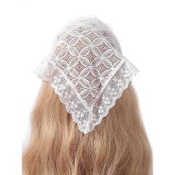 Zartes Blumenmuster Spitze Turban Hot Girl Haar Schal Sheer Triangle Stirnband für Frauen Fotoshootings Haarschmuck Spitze Stirnbänder für Frauen Breite Blumen Braut Stirnbänder für Hochzeit Spitze von Pnuokn