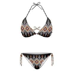 Poceacles Bikini-Badeanzug für Damen und Mädchen, Neckholder, Triangel-Bikini-Set, String, seitliche Bindung, Badebekleidung für Schwimmbad, Retro Aztec American National Tribe, M von Poceacles