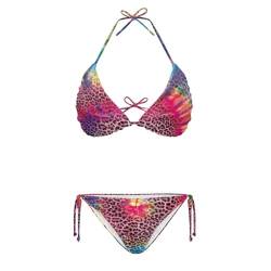 Poceacles Damen-Bikini-Set, zweiteiliger Badeanzug, String-Bademode für Damen, Mädchen, Badeanzug für Strand/Wasserpark, Leoparden-Batikfärbung, M von Poceacles