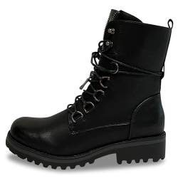 Pogolino Damen Stiefeletten Boots Stiefel Biker gefüttert Worker Schnürer Herbst Winter ST601 Schwarz 38 von Pogolino