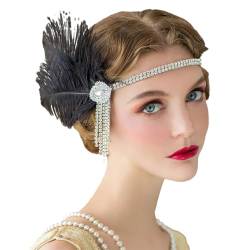 Vintage Haarband 1920er Jahre Feder Stirnband Cocktail Party Strass Kopfschmuck Frauen Kopfschmuck, Schwarz, Einheitsgröße von Pohullan