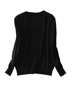 Damen Pullover Kaschmir Pullover O-Ausschnitt Langarm Sweater Knit Sweater, Schwarz , XL von Pokem&Hent