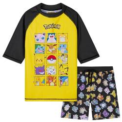 Pokemon Badeanzug Jungen, Zweiteiliger Schwimmanzug - Schwimmshirt & Badeshorts (4-5 Jahre, Gelb/Schwarz) von Pokémon