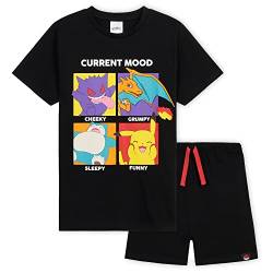Pokemon Schlafanzug Jungen, Sommer Pyjama Set mit T-Shirt und Schlafhose Shorts (Schwarz, 4-5 Jahre) von Pokémon