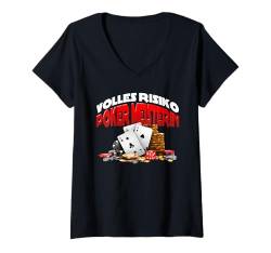 Damen Pokerspielerin VOLLES RISIKO POKER MEISTERIN Zockerin T-Shirt mit V-Ausschnitt von Poker Geschenk für Pokerspieler Poker Shirt Frauen