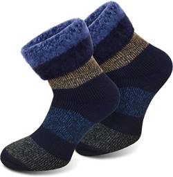 3 Paar Polar Socken WARM Deluxe mit Vollplüsch und Schafwolle Farbe Extrem/Hot/Blau-Block gestreift Größe 47-50 von Polar Husky