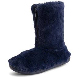 Polar Damen Gedächtnisschaum Reißverschlussper Kunstfell überzogene Gummisohle Innen Draussen Cosy Luxury Stiefel Hausschuhe - Marine - UK8/EU41 - YC0721 von Polar