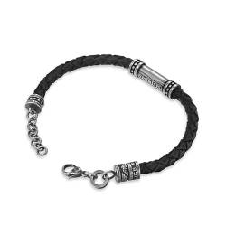 Police Barrell PEAGB0035001 Armband für Herren, antikes Silber, mit schwarzem geflochtenem Leder und Karabinerverschluss, Large, Edelstahl, Kein Edelstein von Police