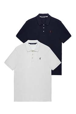 Polo Club Packung mit Zwei kurzärmeligen Poloshirts in Weiß und Marineblau mit gesticktem Logo, 100% Baumwolle, für Herren von Polo Club