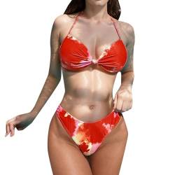 Poo4kark Karneval Zweiteiliger Bikini-Badeanzug für Damen – Weiches Yoga-Outfit, Strandbekleidungsset (Red-d, M) von Poo4kark