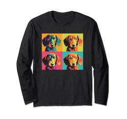 Hundekopf Pop Art Buntes Hundegesicht Portrait Pop Art Hunde Tee Langarmshirt von Pop Art Tee Shirts For Men Women Kids Boys & Girls