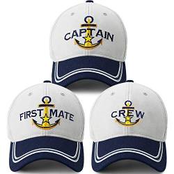 PopCrew Captain Hat & First Mate | Passende Skipper Bootfahren Baseballkappen | Nautische Marine Sailor Navy Hüte, S1 Bundle, Einheitsgröße von PopCrew