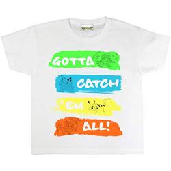 Pokemon Catch Em All Neon T Shirt, Kinder, 110-182, Weiß, Offizielle Handelsware von Popgear