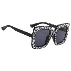 Povanjer Strass-Sonnenbrille für Damen,Strass-Sonnenbrille für Damen - Glitzerbrillenschirme | Übergroße Damen-Sonnenbrille, quadratische Brillenfassung für Damen und Mädchen von Povanjer