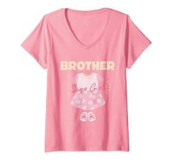 Damen Gender Reveal Team Pink Brother Says Girl Baby Newborn T-Shirt mit V-Ausschnitt von Pregnancy Announce He or She Blue or Pink Love You