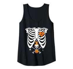 Damen Schwangere Frau Skelett Kostüm Kürbis Rippenkäfig Halloween Tank Top von Pregnant Skeleton Pumpkin Halloween Women