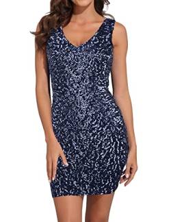 PrettyGuide Damen reizvoller tiefer V-Ausschnitt Pailletten Glitzer Bodycon Stretchy Minipartei-Kleid XL Royalblau von PrettyGuide