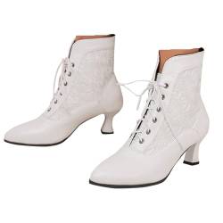 Prevently Damen Vintage Viktorianische Stiefel Schnüren Hexenstiefel Retro Bequeme Mandelzehe Hochzeit Brautstiefel von Prevently