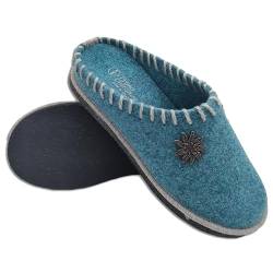 Primo Calzature Die Original Tirolesi Damen-Hausschuhe aus echter gekochter Wolle, Winterpantoffeln, 100 % Made in Italy, umweltfreundliches Handwerk, Aquamarin, 38 EU von Primo Calzature