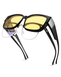 Pro Acme Polarisierte Männer Sonnenbrille, Übergroße Platz Über Brille Schattierungen für Männer Frauen Wrap Around UV-Schutz(Schwarz|Gelb) von Pro Acme