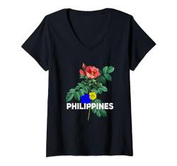 Damen Blumenmuster im Vintage-Stil, für die Familie Philippines Heritage T-Shirt mit V-Ausschnitt von Proud Country Heritage Roots Family Matching Gifts