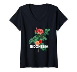 Damen Blumenmuster im Vintage-Stil, passend für die Familie, Indonesia Heritage T-Shirt mit V-Ausschnitt von Proud Country Heritage Roots Family Matching Gifts