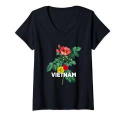 Damen Vintage-Blumenmuster aus der vietnamesischen Tradition, passend für die ganze Familie T-Shirt mit V-Ausschnitt von Proud Country Heritage Roots Family Matching Gifts