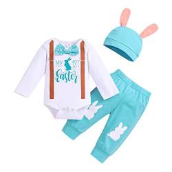 Psafagsa Baby Jungen Ostern Bekleidungsset Neugeborene Mädchen Babykleidung Set My 1st Easter Outfits Langarm Strampler +Hose+Mütze mit Hasenohren 0-3 Monate von Psafagsa