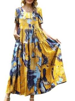 Puffdogs Kleidung，Damenbekleidung，Damen Kleider Freizeit Lose Sommerkleid Boho Maxikleid für Rundhals Strandkleid Blumenkleid von Puffdogs