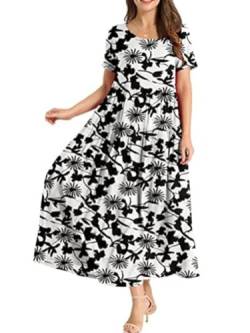 Puffdogs Kleidung，Damenbekleidung，Damen Kleider Freizeit Lose Sommerkleid Boho Maxikleid für Rundhals Strandkleid Blumenkleid von Puffdogs