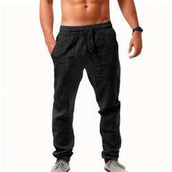 Puimentiua Herren Leinenhose Lang Leichte Freizeithose Sommerhose für Urlaub Strand Alltag,Schwarz,M von Puimentiua