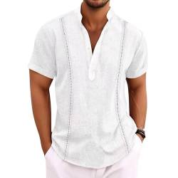 Puimentiua Leichtes Leinenhemd Herren Kurzarm, Guayabera Freizeithemd für Sommer Strand von Puimentiua