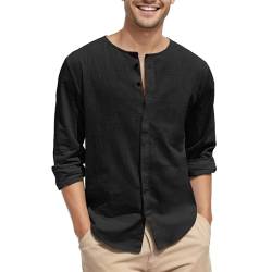 Puimentiua Leinenhemd Herren Langarm, Leicht Sommer Strandhemd, Button Up Shirt,Schwarz,M von Puimentiua