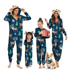 Puimentiua Weihnachts Pyjama,Familie Weihnachtspyjama Set,Christmas Matching Pyjama,Weihnachten Einteiler,Weihnachts Schlafanzug für Baby (9-12M,12- Blau) von Puimentiua