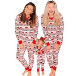 Puimentiua Weihnachtspyjama Familie Set Weihnachten Zweiteiliges Pyjama Weihnachtsschlafanzüge Damen Männlich Mädchen (Langarmshirt + Hose),06- Rot Weiße Streifen A,Damen,M von Puimentiua