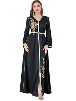 Pulcykp Muslimische Frauen Abaya Stickerei Split Marokko Party Kleid Kaftan Türkei Arabische Lange Dubai Kleider, Schwarz , L von Pulcykp